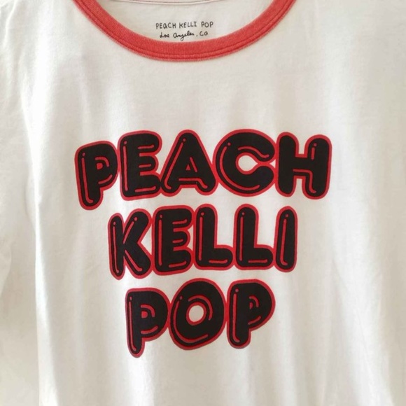 SOLD 🌟 Peach Kelli Pop x Mowgli Surf Collab Graphic Logo Merch T-shirt (XS) - Picture 2 of 4